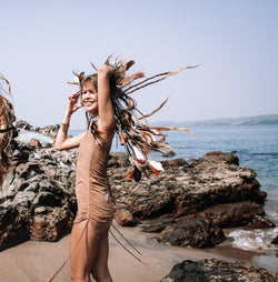 Suede Beige Mini Dress, Boho Dress