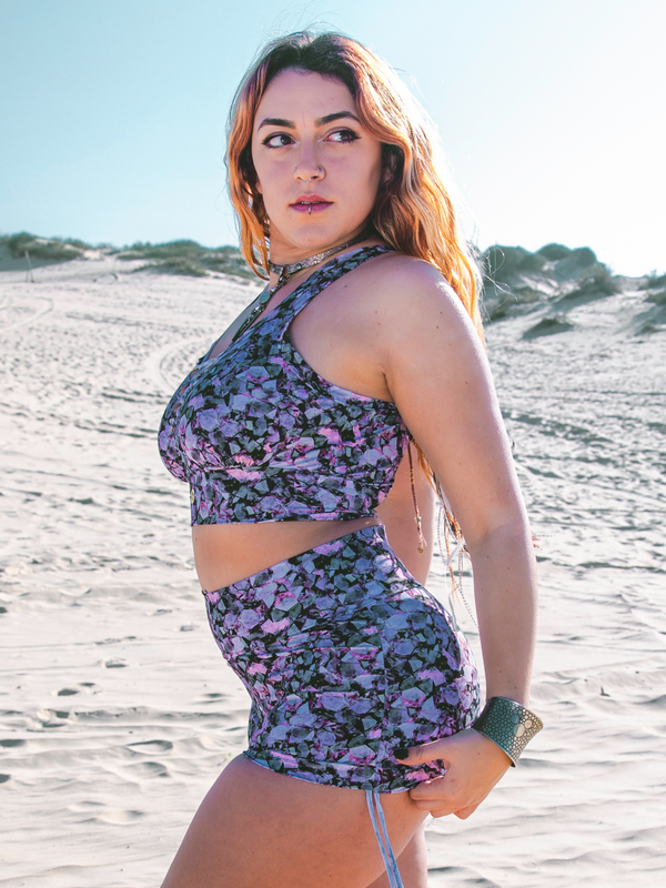 Plus Size - Booty Shorts in Pink and Black Print, Sexy Yoga Clothes (Thick Fabric)