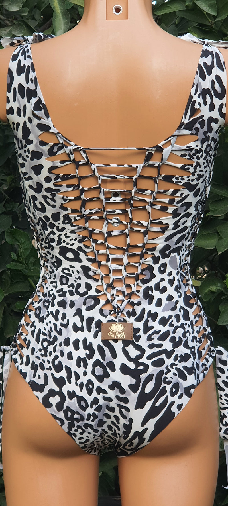 Clearance - One Piece Swimsuit For Women in Black Leopard print "SIDE" (Lycra Fabric)