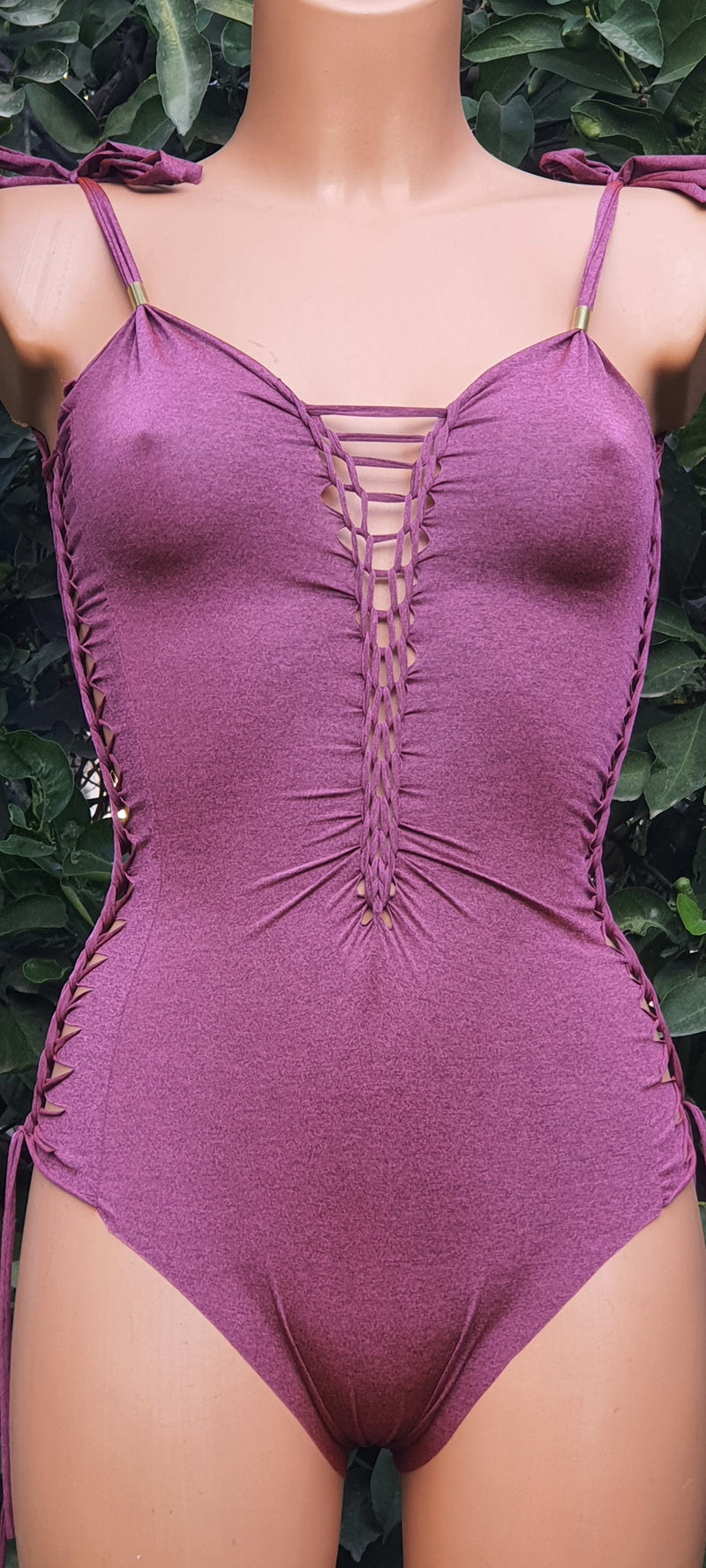 Clearance - Suede Look Purple One Piece Swimsuit For Women "SIDE"