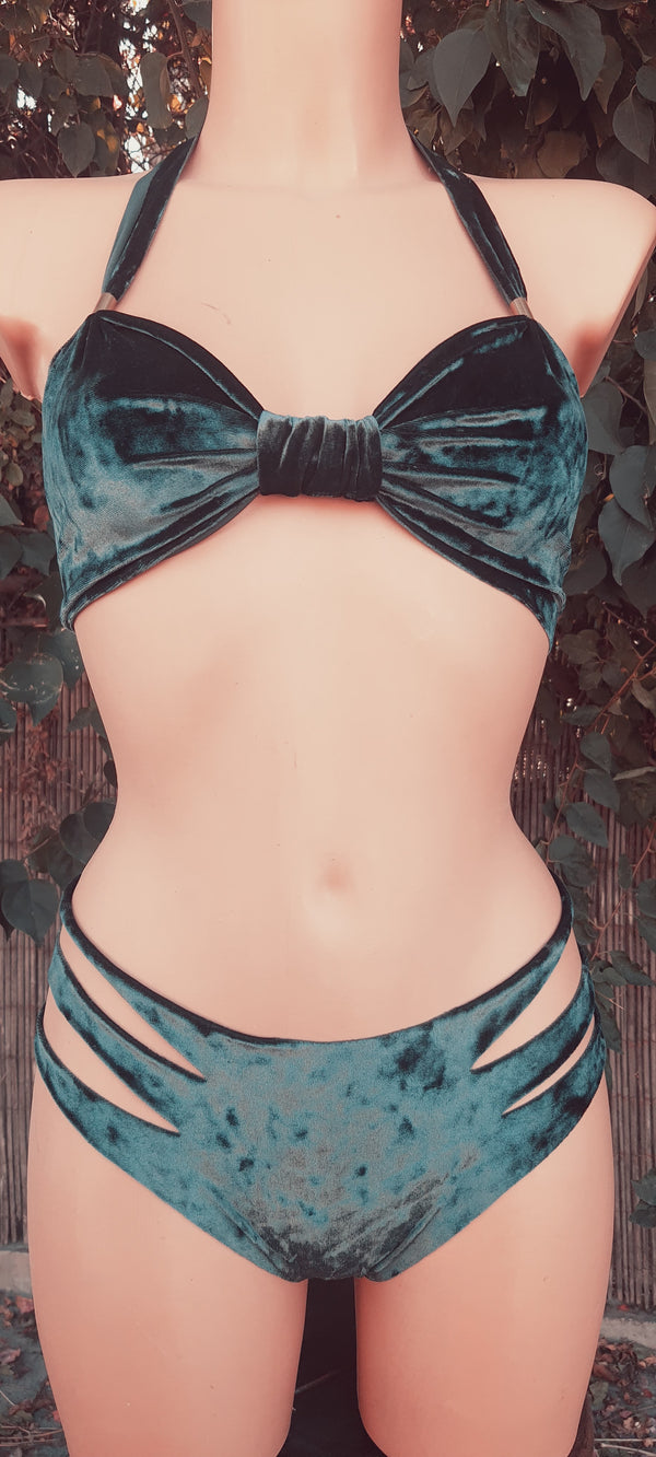 Clearance - Dark Green VELVET Bikini Set For Women