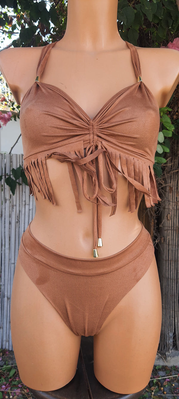Clearance - Suede Camel Cheeky Booty Bikini Set For Women "SHEZ"