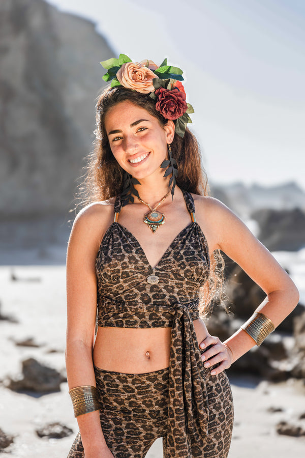 Tie Tank Top in Leopard Print, Unique Yoga Clothes "TAMA"