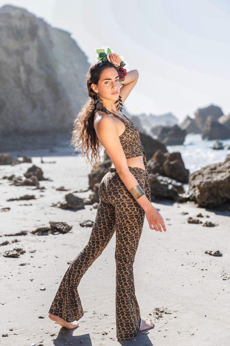 Flare Yoga Pants For Women In Brown Leopard Print