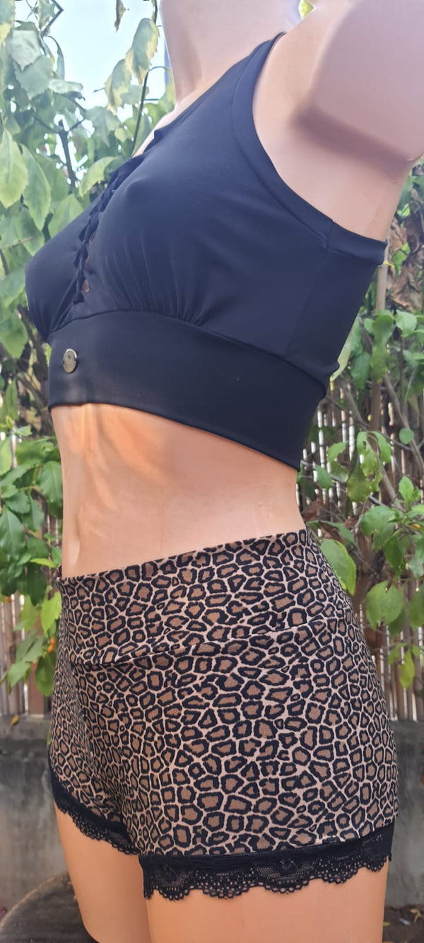 Clearance - Leopard Print Shorts with Lace