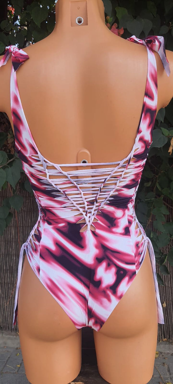 Clearance - One Piece Swimsuit For Women in Psychedelic Print "DELI" (Lycra Fabric)