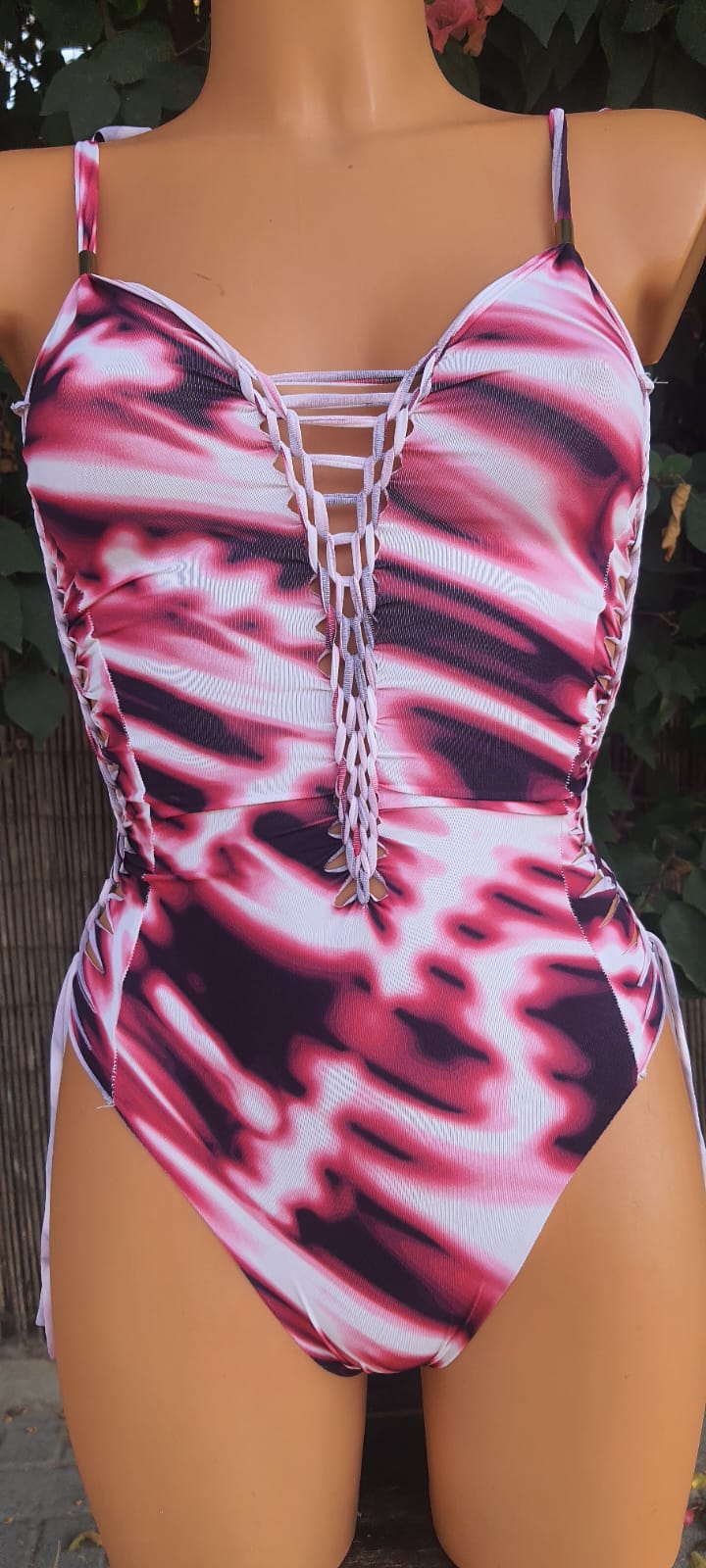 Clearance - One Piece Swimsuit For Women in Psychedelic Print "SIDE" (Lycra Fabric)