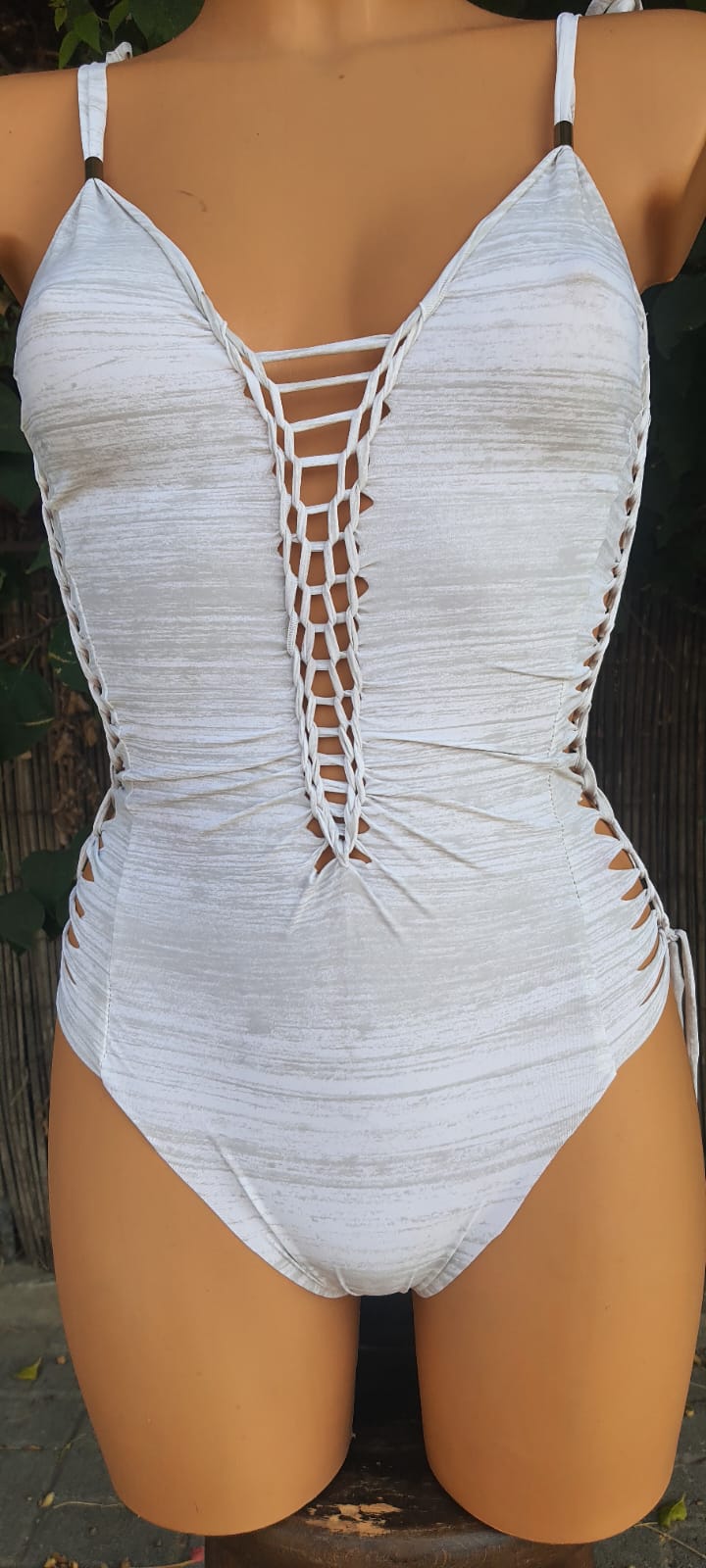 Clearance - One Piece Swimsuit For Women in Transparent White "SIDE" (Lycra Fabric)