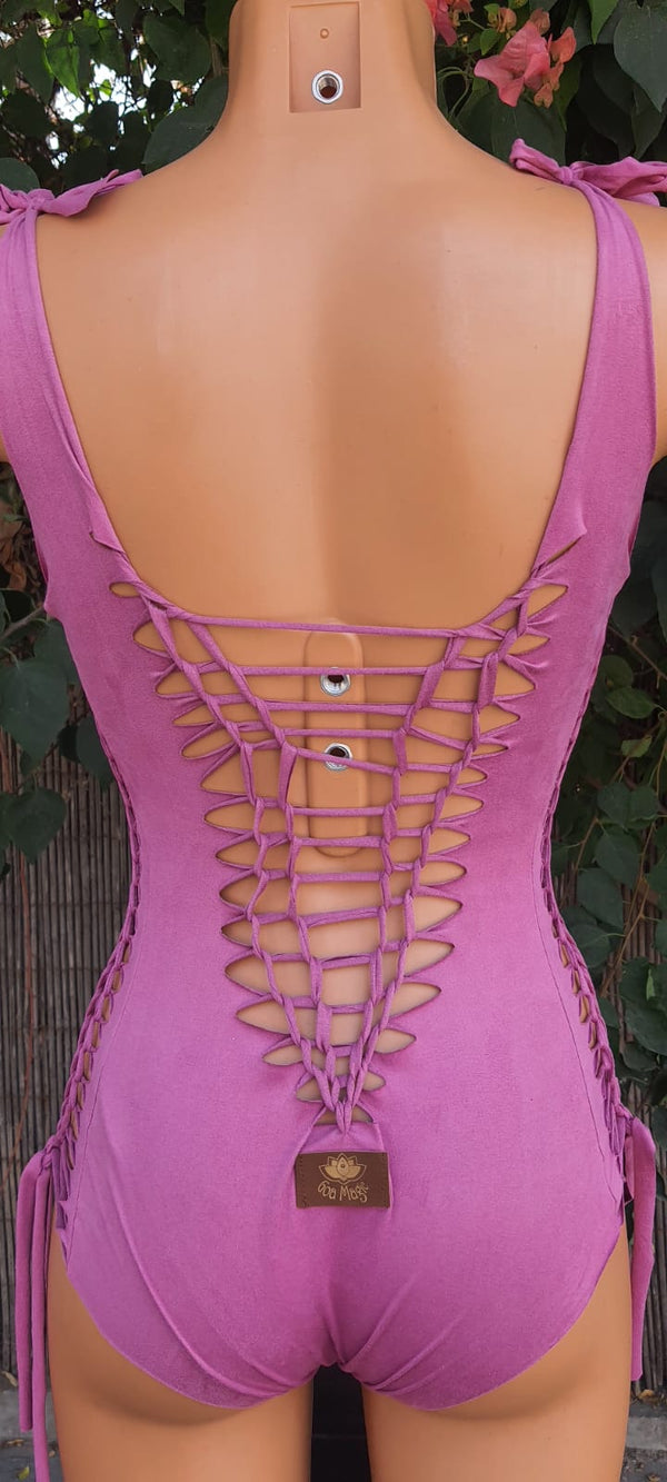 Clearance - Suede Look Bazooka Pink One Piece Swimsuit For Women "DELI"