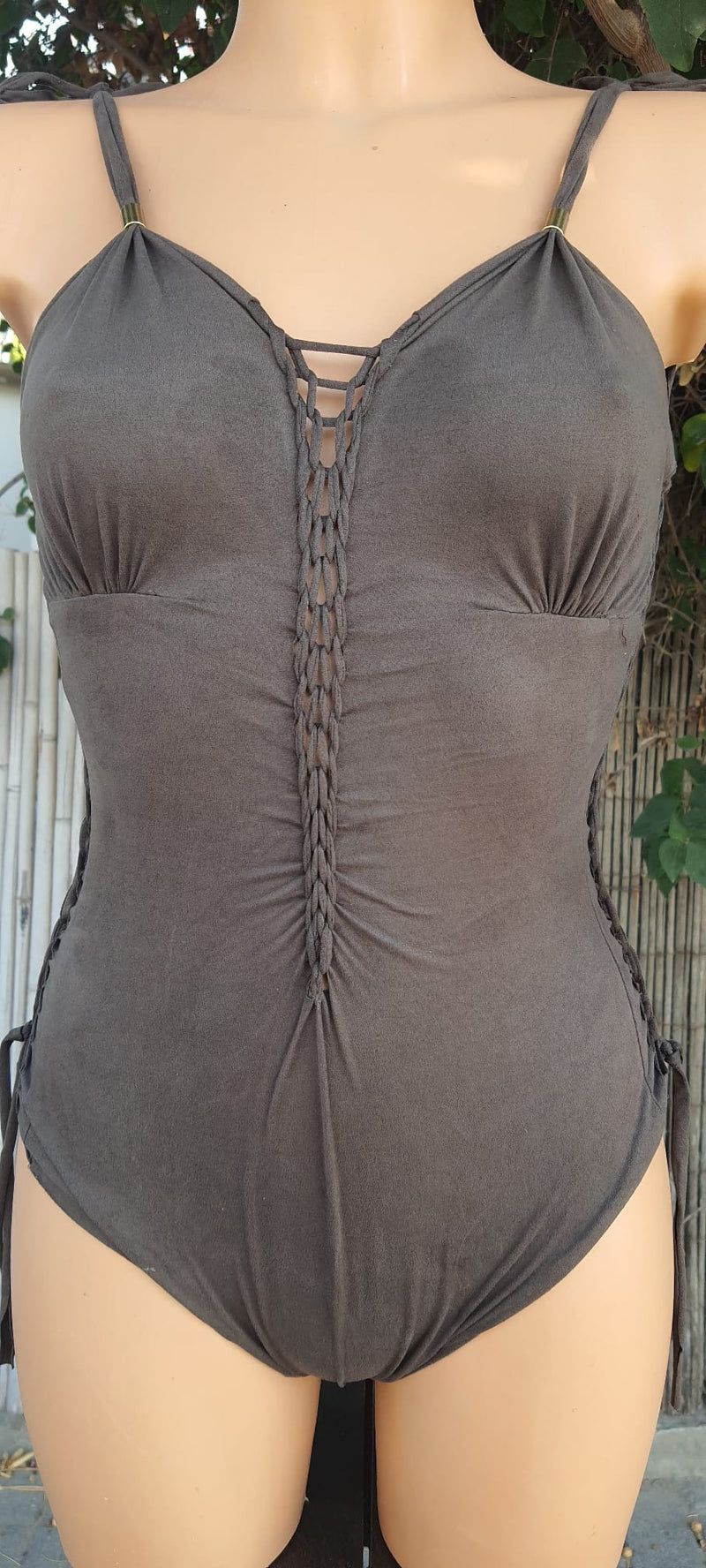 Clearance - Suede Look Olive Green One Piece Swimsuit For Women "DELI"