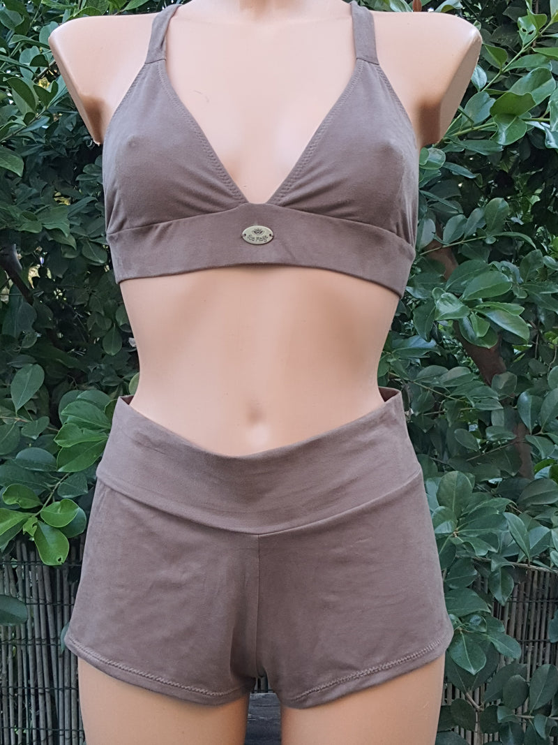 Clearance - Cheeky High Waist Bikini For Women "GAL" In Suede Light Brown Color