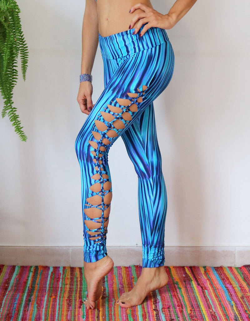 Yoga Legging For Women In Printed Turquoise - goa-magic-fashion