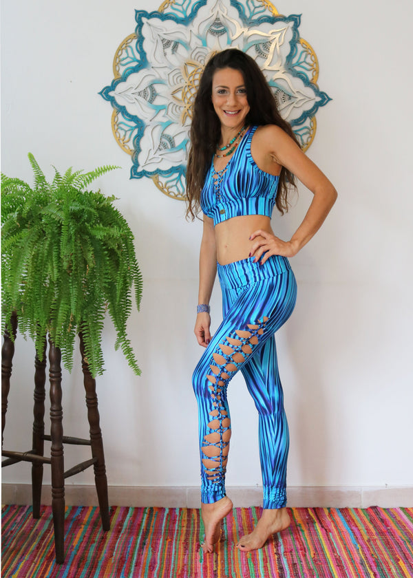 Yoga Legging For Women In Printed Turquoise - goa-magic-fashion