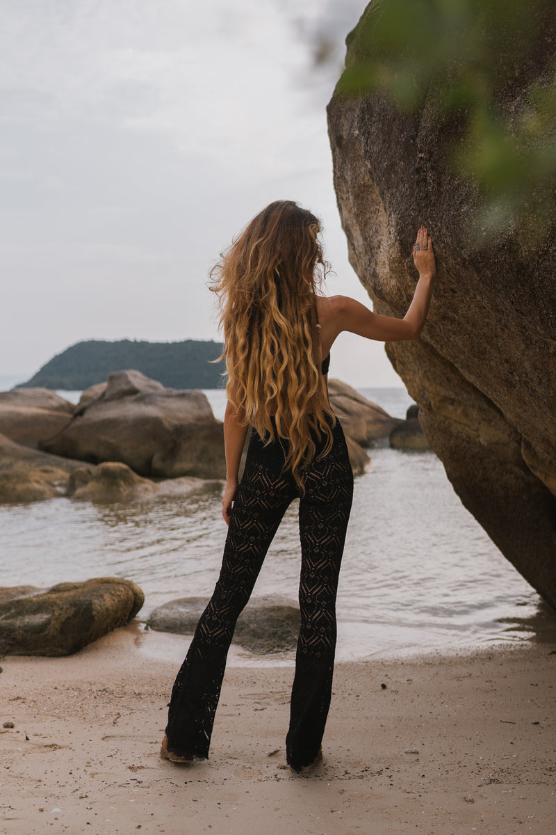 Black Lace Flare Yoga Pants For Women, Sheer leggings – Goa Magic
