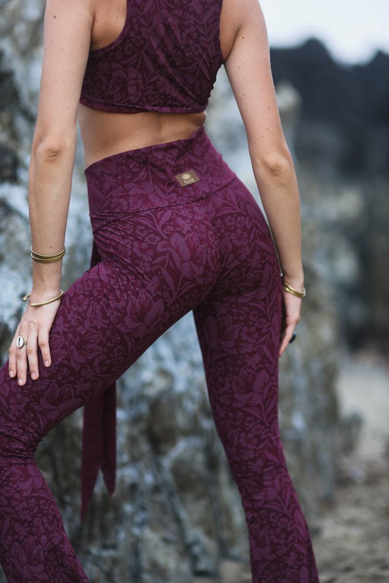 Flare Yoga Pants For Women In Bordeaux Print (Lycra Fabric)