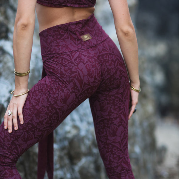 Flare Yoga Pants For Women In Bordeaux Print (Lycra Fabric