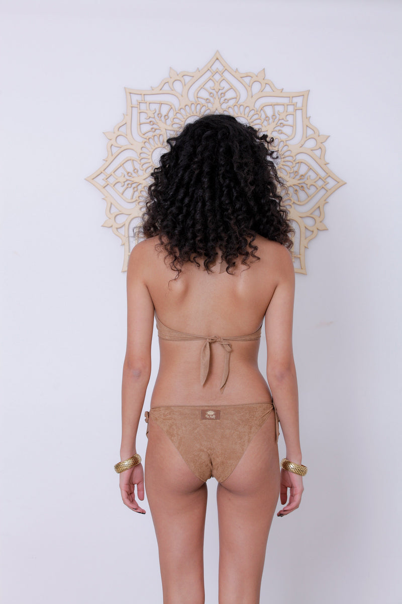 Suede Look Beige Bikini Set For Women "BEADS" - goa-magic-fashion