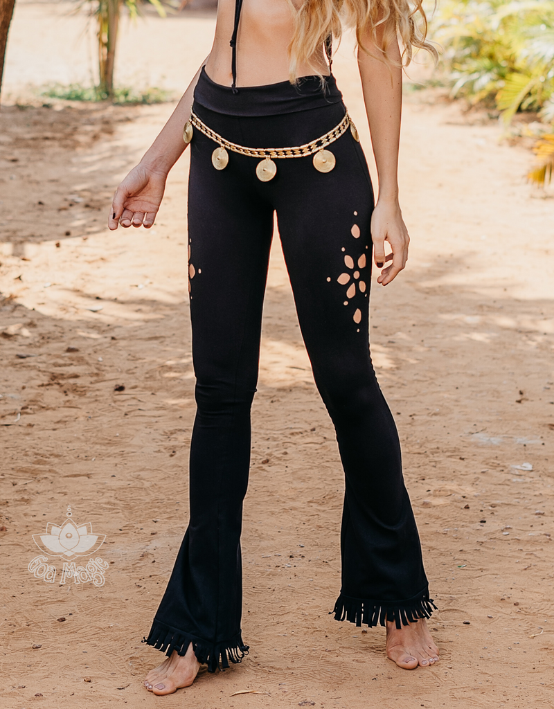 Flair Fringe Pants For Women In Black with Floral Cutouts – Goa