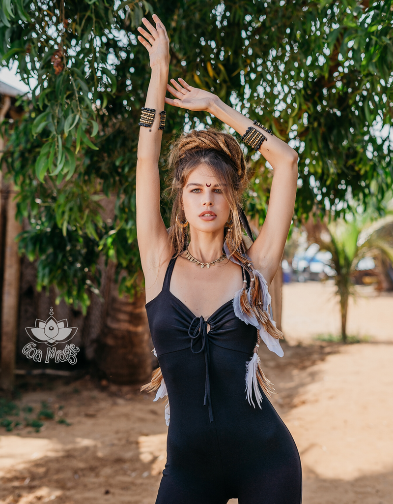 Black sleeveless catsuit sales