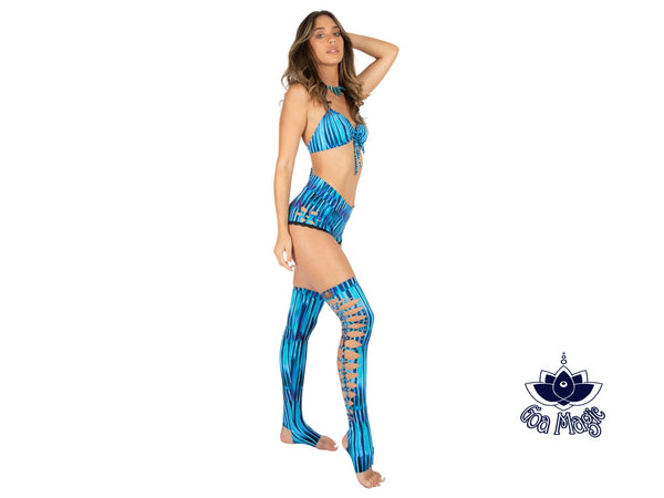Over The Knee Leg Warmers In Printed Turquoise - goa-magic-fashion