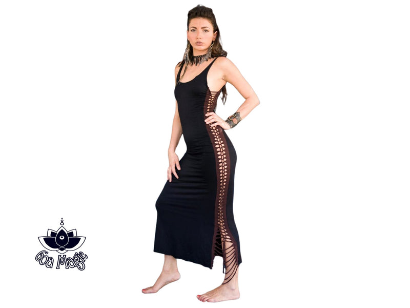 Black Maxi Dress, Long Boho Dress - goa-magic-fashion