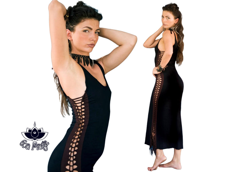 Black Maxi Dress, Long Boho Dress - goa-magic-fashion
