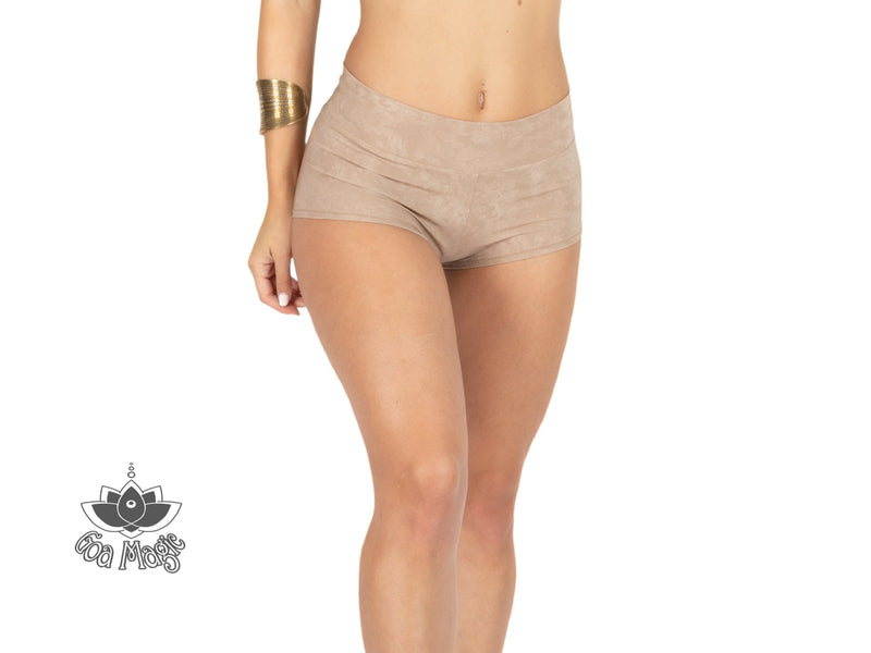 Booty Shorts "GAL" In Suede Nude (Light Beige) Color - goa-magic-fashion